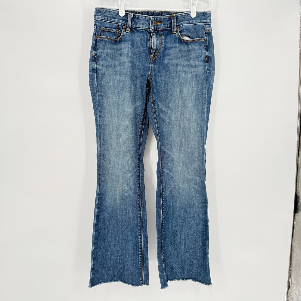 Ann Taylor LOFT Original Boot Jeans Medium‎ Wash Distressed Frayed Hem Size 10